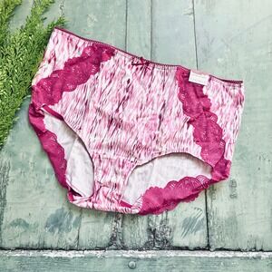 NWT Cacique Pink White Cotton Full Brief Panties 18/20 Lace Trim